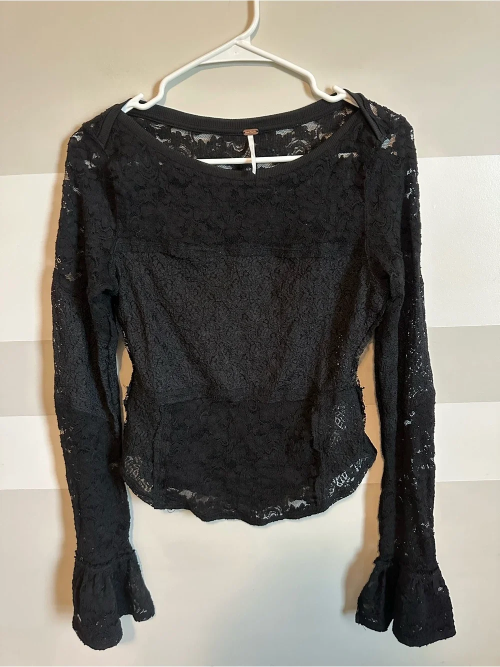 Free People Sheer Lace Flared Long Sleeve Top